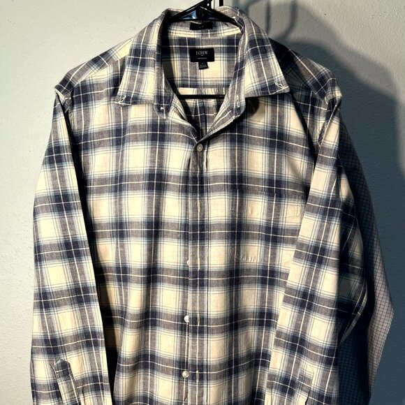 J. Crew Slim Fit Homespun Cotton Blue Plaid Long-Sleeve Button-Up Flannel SZ Lrg - Picture 1 of 5